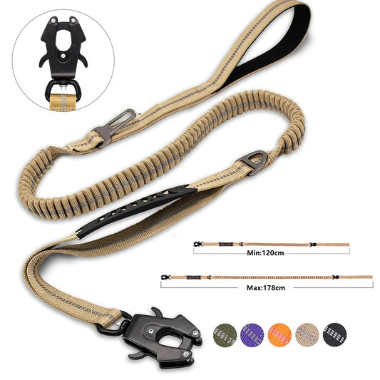Reflective Shock Absorbing Bungee Dog Leash with Seatbelt Clip