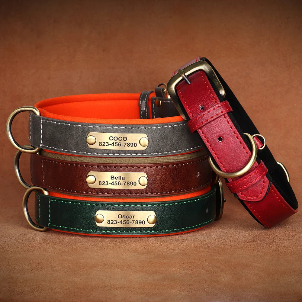 Personalized PU Leather Dog Collar with Custom Engraved ID Tag - WTN Essentials