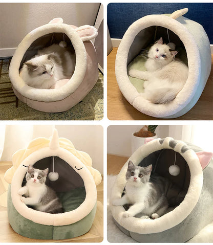 Deep Sleep Cat Bed - Warm Pet Basket Cozy House Kitten Lounger Cave