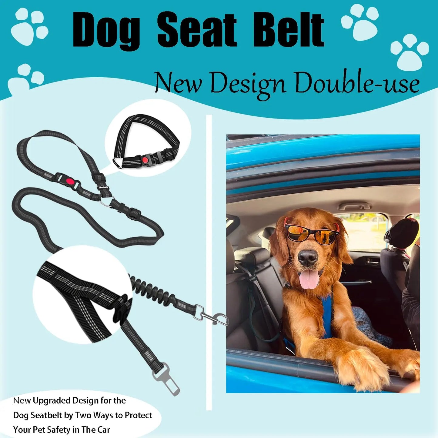 Heavy-Duty Adjustable Dog Car Seat Belt, Durable Pet Leash
