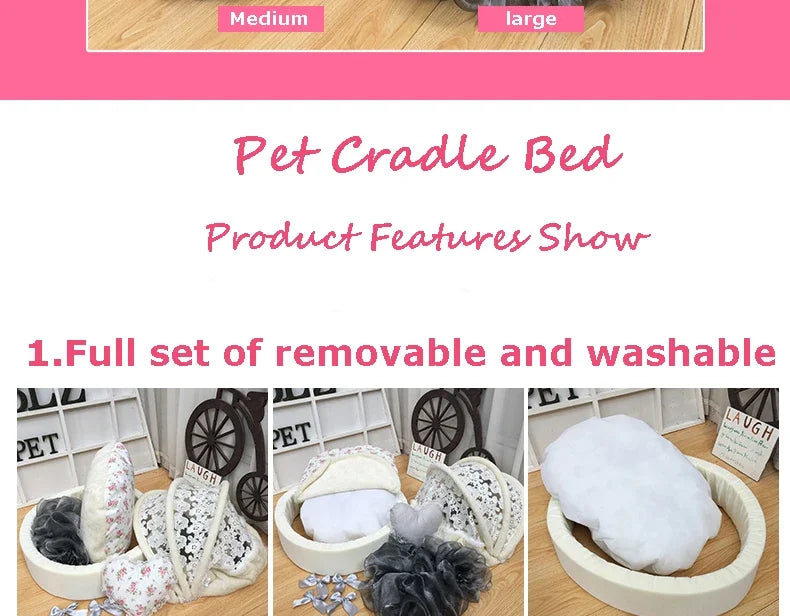 Luxury Round Pet Bed with Lace Trim - Washable Dog Bed