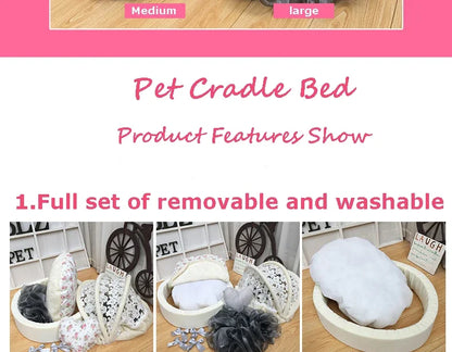 Luxury Round Pet Bed with Lace Trim - Washable Dog Bed