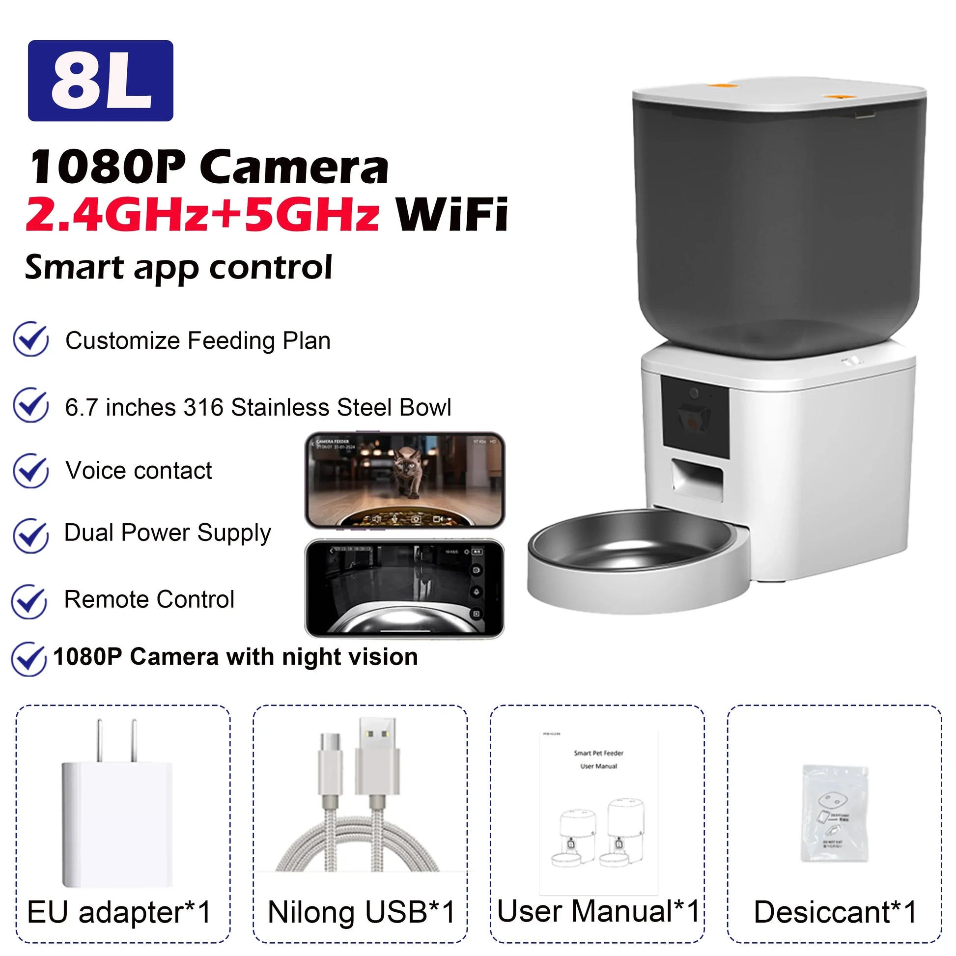 Cat Food Furpipi 8L Smart Automatic Feeders with 1080P HD - gallery product image for cat food