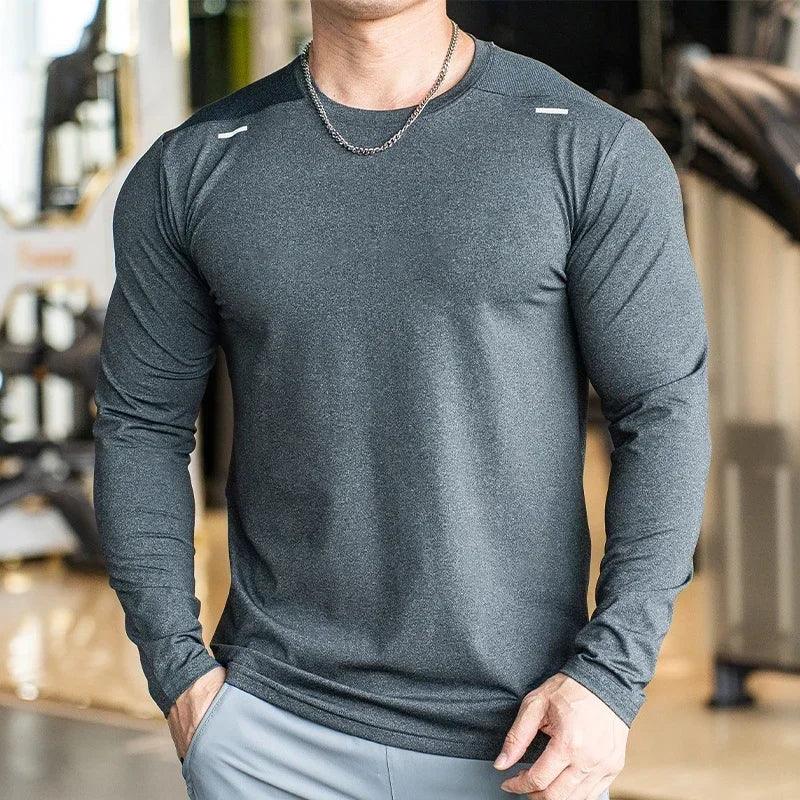 Men's Sports Fitness Long Sleeve Outdoor Badminton Quick Dry Training Shirt Casual Thin Running Top Bodybuilding Sportswear