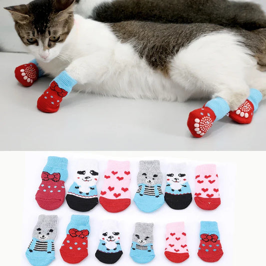 Pet Knit Sock Slippers - 4-Piece Non-Slip Indoor Boots for Small Dogs & Cats