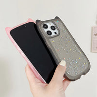 Cute Cartoon Cat Ear Glitter Sequins Transparent Case  For