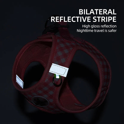 Checkered Dog Harness and Leash Set for Safe Pet Walking