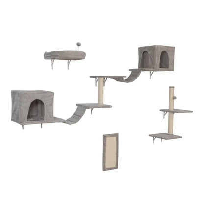Wallmounted Cat Tree Cat Furniture with 2 Cat Condos House 3 Cat Wall Shelves 2 Ladder 1 Cat Perch Sisal Cat Scratching Posts a