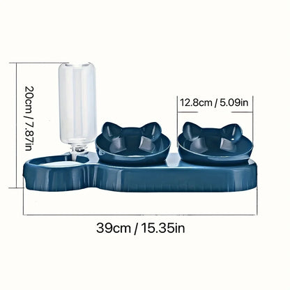 3-in-1 Cat Food & Water Bowl Set with Gravity Water Feeder