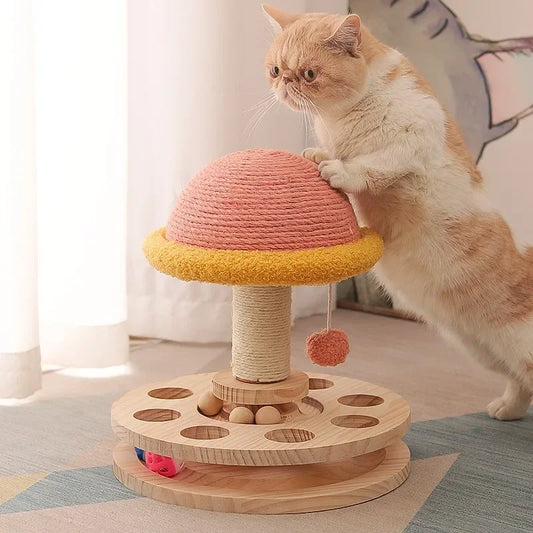 Interactive Cat Scratching Board - Wood Carousel Puzzle & Claw Care Station