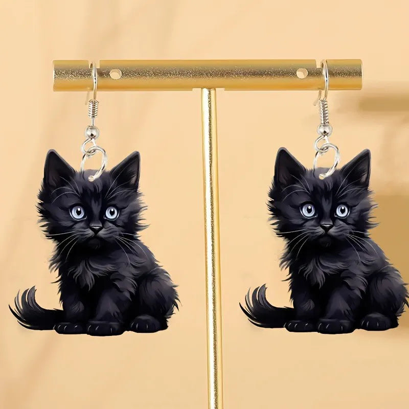 Y2K Black Cat Dangle Earrings - Acrylic - Purrfect Pet Kingdom
