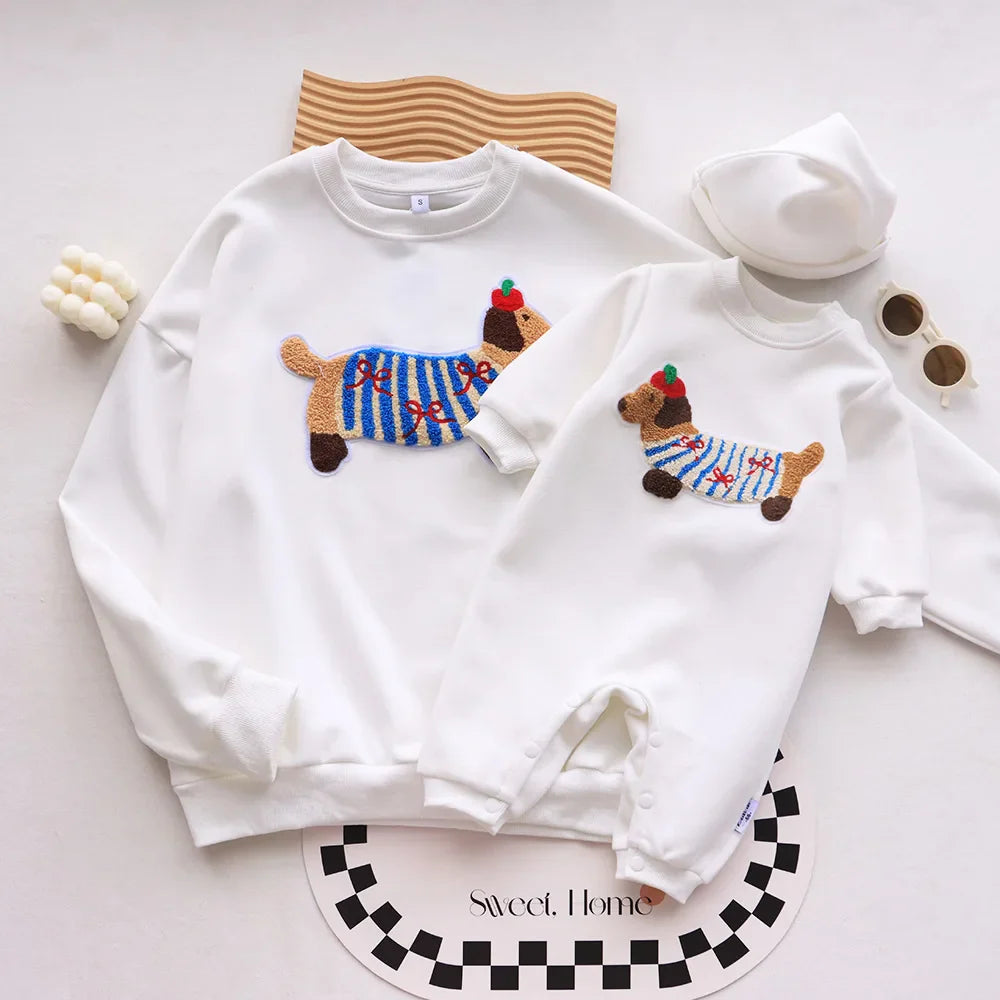 Family Funny Sweatshirt Cute Dog Print - Parent-Child Matching Clothes Father Mother Daughter Son - Purrfect Pet Kingdom