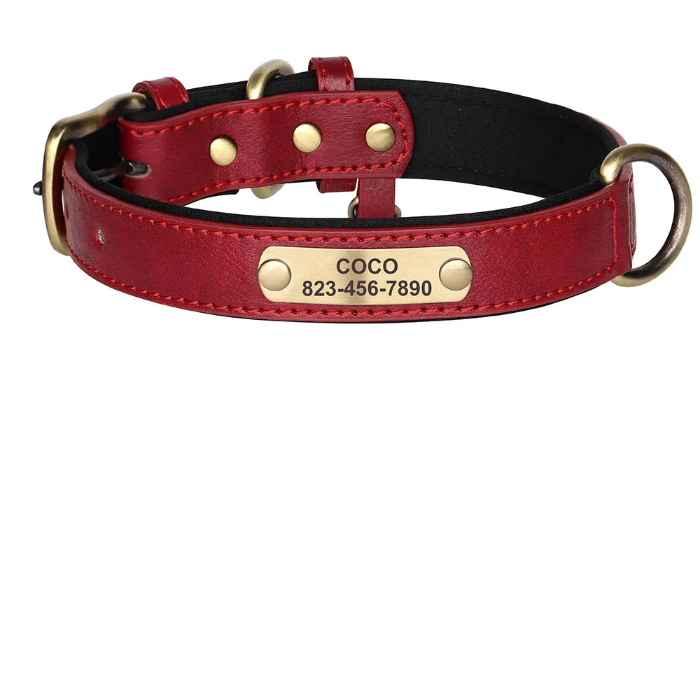 Personalized PU Leather Dog Collar with Custom Engraved ID Tag - WTN Essentials