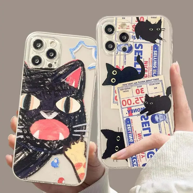 Doodle Angry Cat Case for Iphone 13 16 Pro Max 11 12 14 15