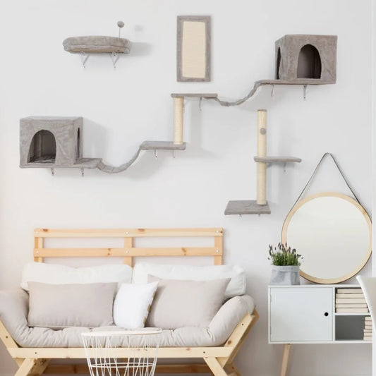Wallmounted Cat Tree Cat Furniture with 2 Cat Condos House 3 Cat Wall Shelves 2 Ladder 1 Cat Perch Sisal Cat Scratching Posts a