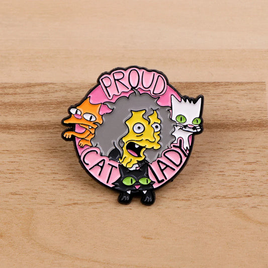 Cat Lady Enamel Pin - Cartoon Lapel Badge - Purrfect Pet Kingdom