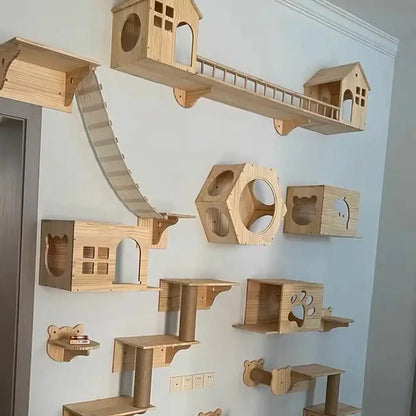 Wall Mounted Cat Tree Shelves Hammock Ladder Space Saving ✅