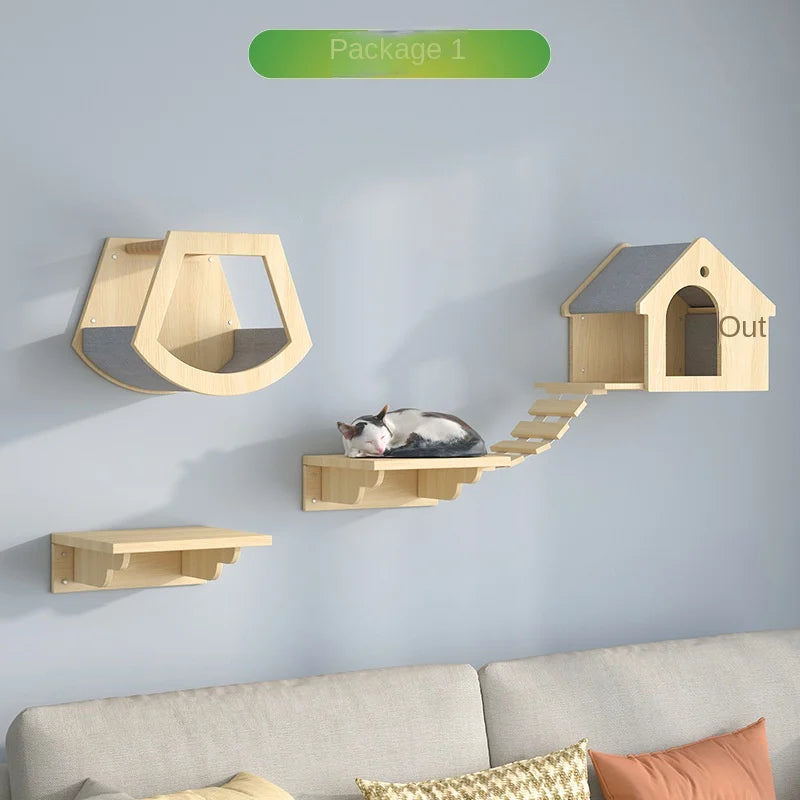Cat Tower Wood Climbing Hammock Scratch Training 🐱