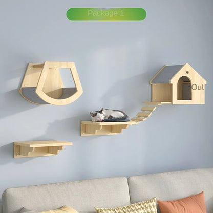 Cat Tower Wood Climbing Hammock Scratch Training 🐱