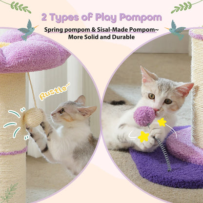 Pink Flower Cat Tree - Compact Sisal Scratching Post for Indoor Cats