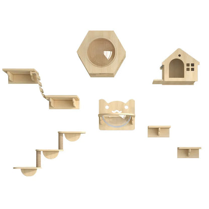 Cat Tower Wood Climbing Hammock Scratch Training 🐱