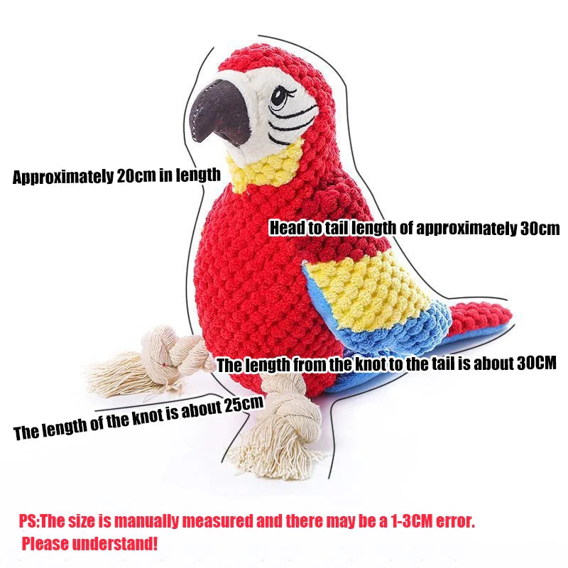 Indestructible Plush Parrot Dog Toy – Squeaky Chew Toy for Small