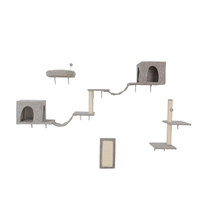Wallmounted Cat Tree Cat Furniture with 2 Cat Condos House 3 Cat Wall Shelves 2 Ladder 1 Cat Perch Sisal Cat Scratching Posts a