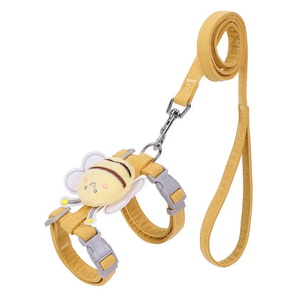 Cat Harness Leash Collar Set - Adjustable Cartoon Bee Design