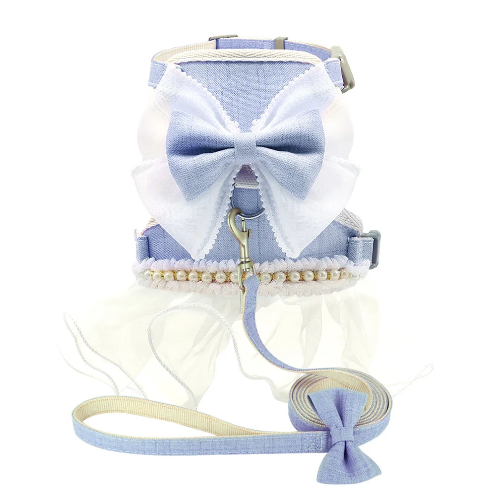 Floral Bowknot Cat Harness Dress and Leash Set for Walking