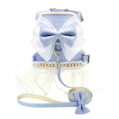 Floral Bowknot Cat Harness Dress and Leash Set for Walking