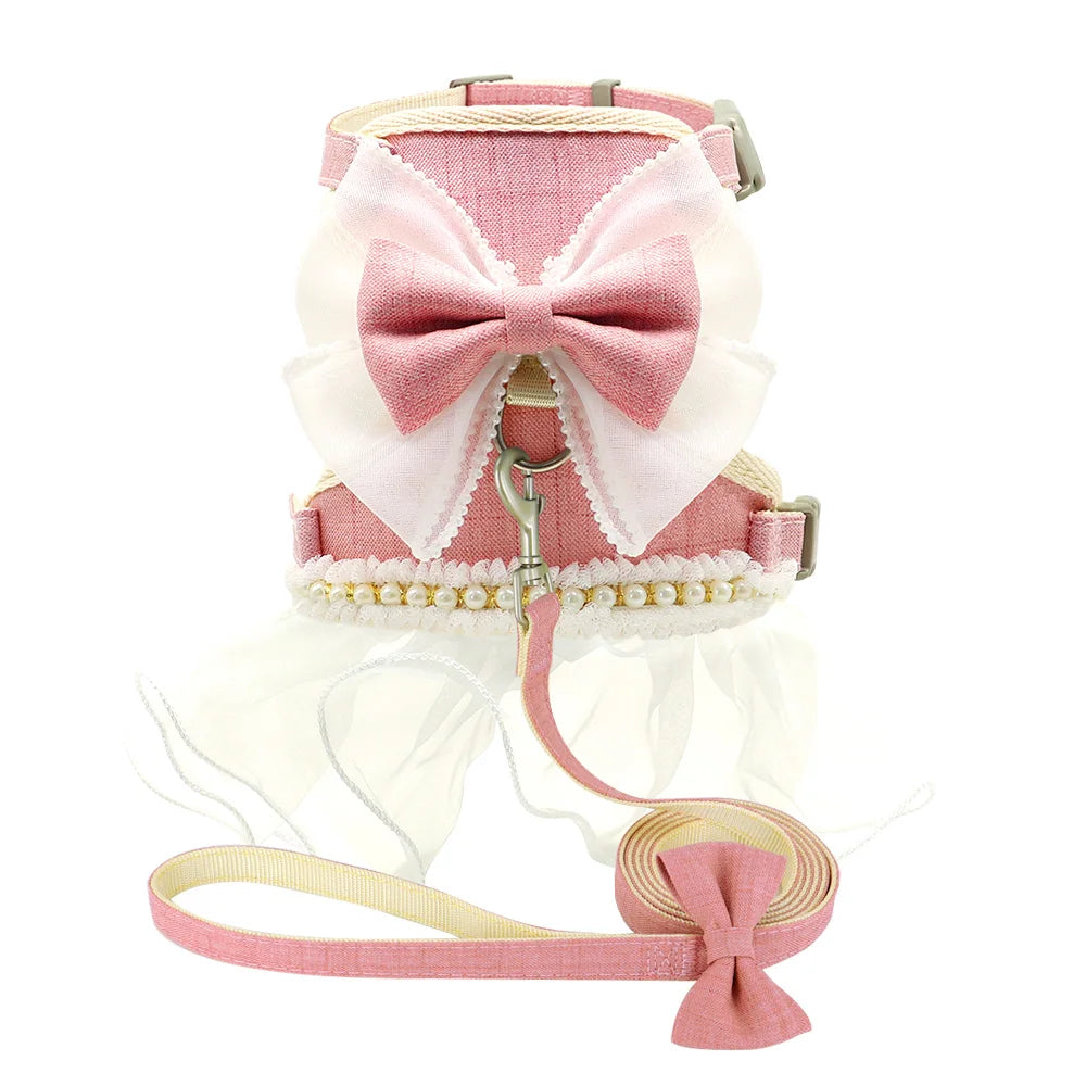 Floral Bowknot Cat Harness Dress and Leash Set for Walking