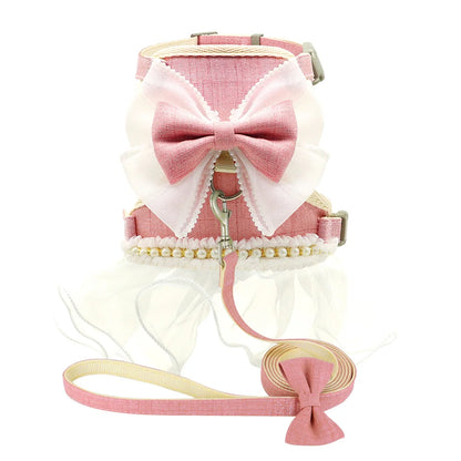 Floral Bowknot Cat Harness Dress and Leash Set for Walking