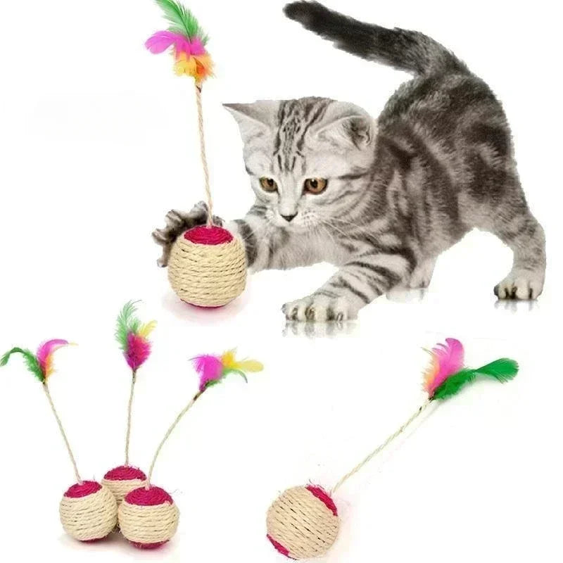 1Pc Sisal Cat Scratching Ball – Interactive Feather Toy for