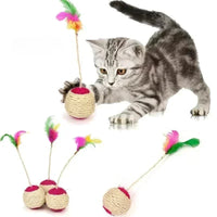 1Pc Sisal Cat Scratching Ball – Interactive Feather Toy for