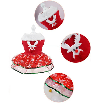 Reindeer Snowflake Red Bowknot Holiday Pet Dress