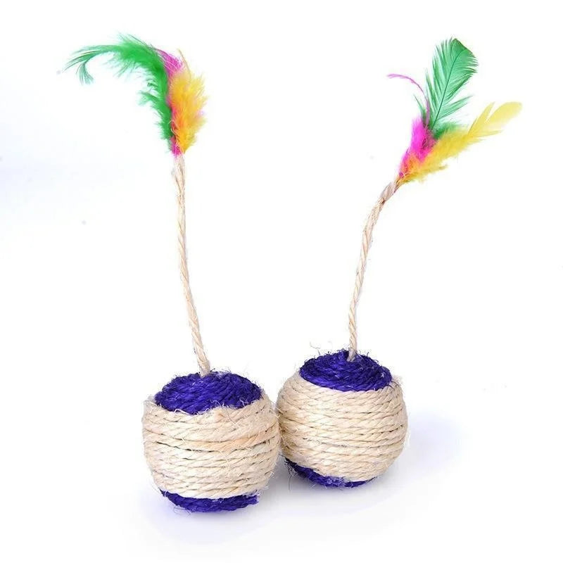 1Pc Sisal Cat Scratching Ball – Interactive Feather Toy for Kittens - WTN Essentials