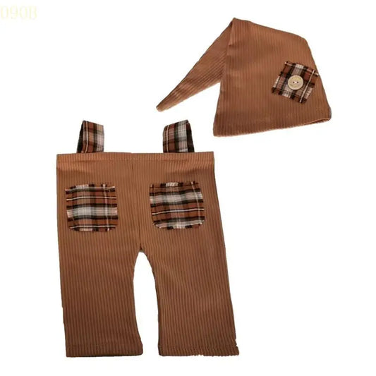 090B Baby Hat Overalls Outfit Newborns Photo Clothes Fashion Photography Props for Infant Photo Costume Clothing