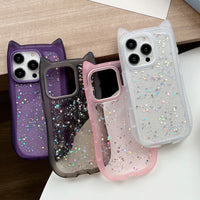Cute Cartoon Cat Ear Glitter Sequins Transparent Case  For