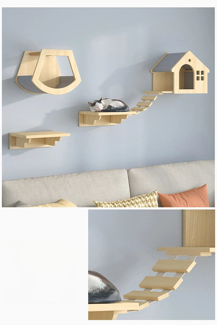 Cat Tower Wood Climbing Hammock Scratch Training 🐱