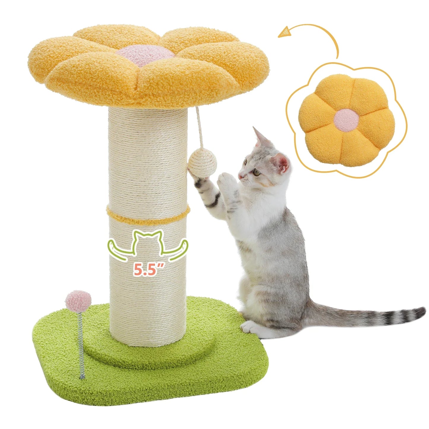 Pink Flower Cat Tree - Compact Sisal Scratching Post for Indoor Cats - Purrfect Pet Kingdom