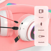 Flash Lamp Cute Cat Ears Headphone Bluetooth5.0 Stereo With