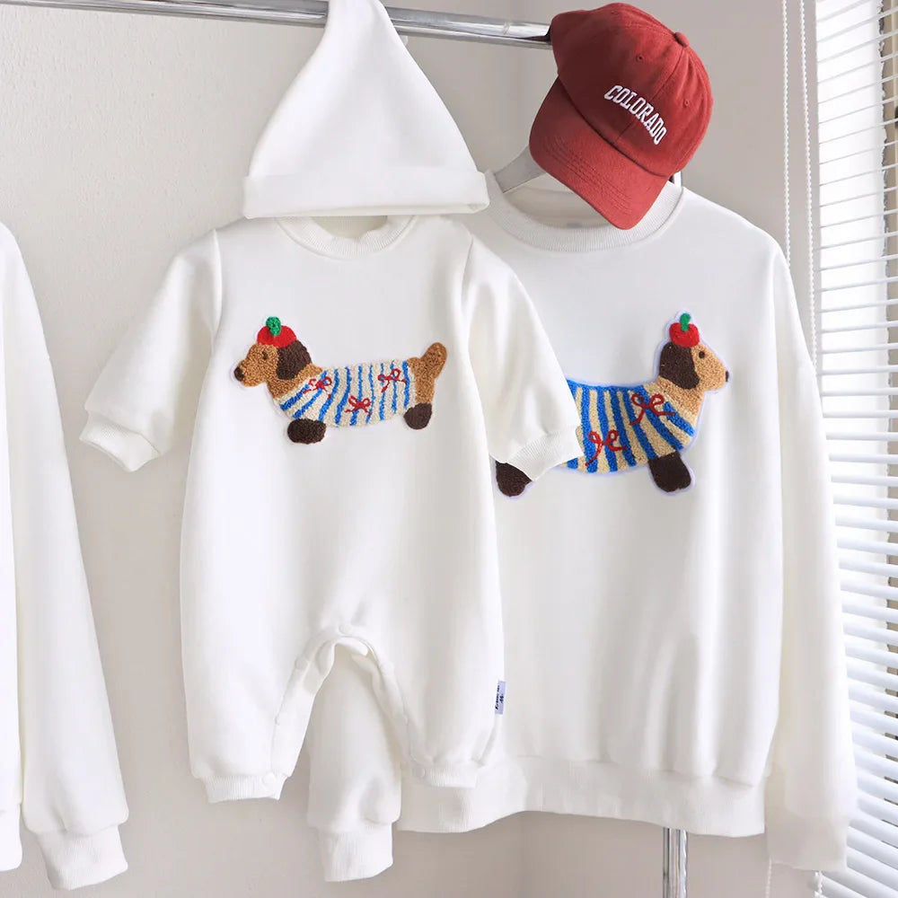 Family Funny Sweatshirt Cute Dog Print - Parent-Child Matching Clothes Father Mother Daughter Son - Purrfect Pet Kingdom