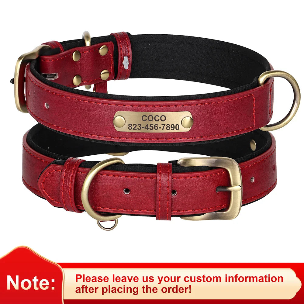 Personalized PU Leather Dog Collar with Custom Engraved ID Tag - WTN Essentials