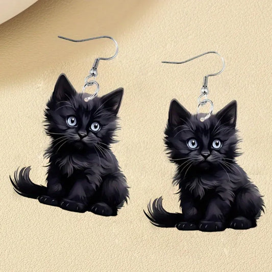 Y2K Black Cat Dangle Earrings - Acrylic - Purrfect Pet Kingdom