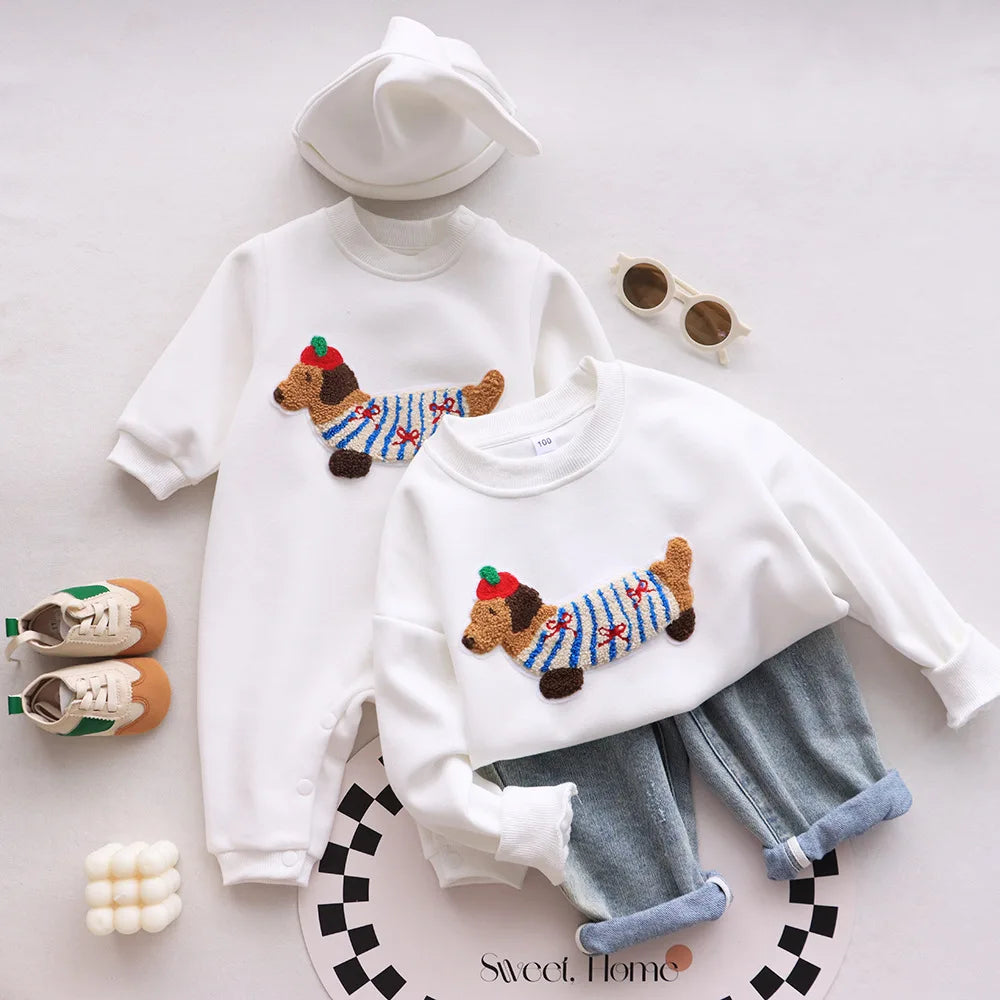 Family Funny Sweatshirt Cute Dog Print - Parent-Child Matching Clothes Father Mother Daughter Son - Purrfect Pet Kingdom