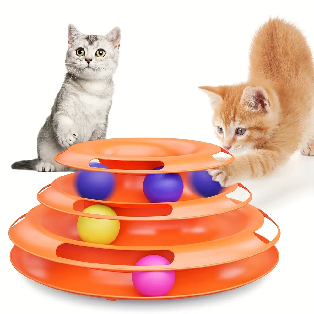 3 Layer Interactive Cat Toy Tower with Colorful Balls Mental