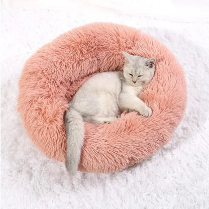 Super Soft Pet Cat Bed - Plush Donut Calm Bed Washable Sleeping Artifact