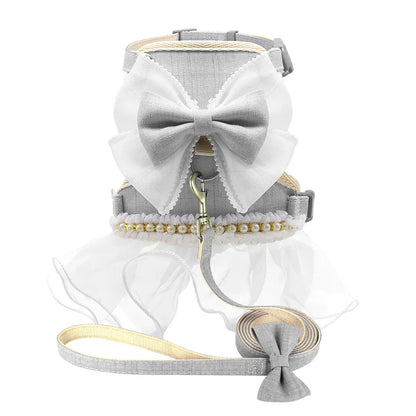 Floral Bowknot Cat Harness Dress and Leash Set for Walking