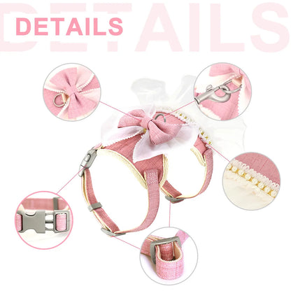 Floral Bowknot Cat Harness Dress and Leash Set for Walking