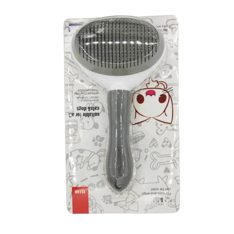 Self - Cleaning Pet Hair Removal Comb for Cats & Dogs - WTN Essentials - Grey with packaging - 14:10#Grey with packaging